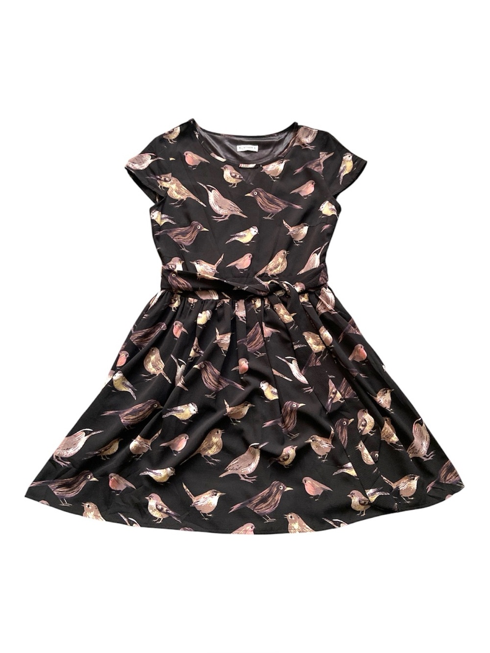 LA Soul Tie Waist Bird Dress Black